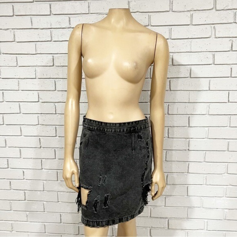 Fashion Nova Late Nights Distressed Denim Mini Skirt Y2K Acid Wash M
